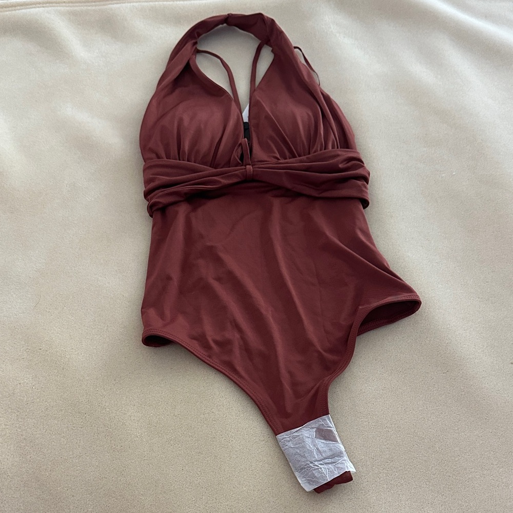 Express Body Contour Plunge Halter One-Piece Bodysuit